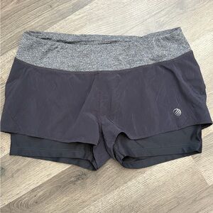 MPG Women's Charcoal Layered Athletic Shorts with Heather Waistband